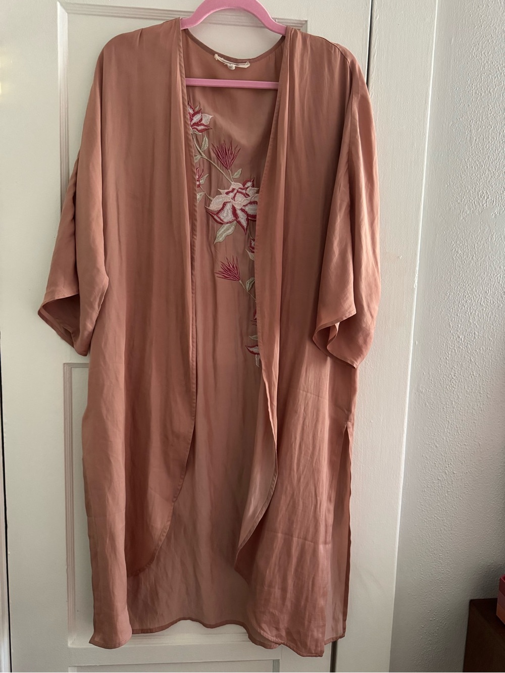 Honey Belle Dusty Rose Embroidered Floral Kimono